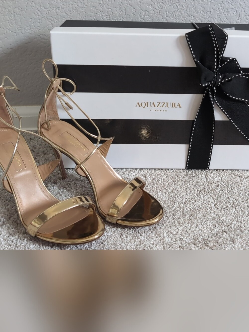 Aquazzura Metallic Gold Lace-Up Stiletto Sandals